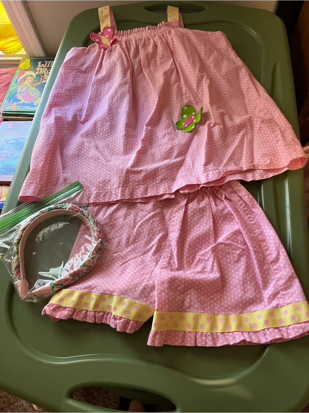 Girls Pink Polka Dot Shorts Set with Butterfly Accents